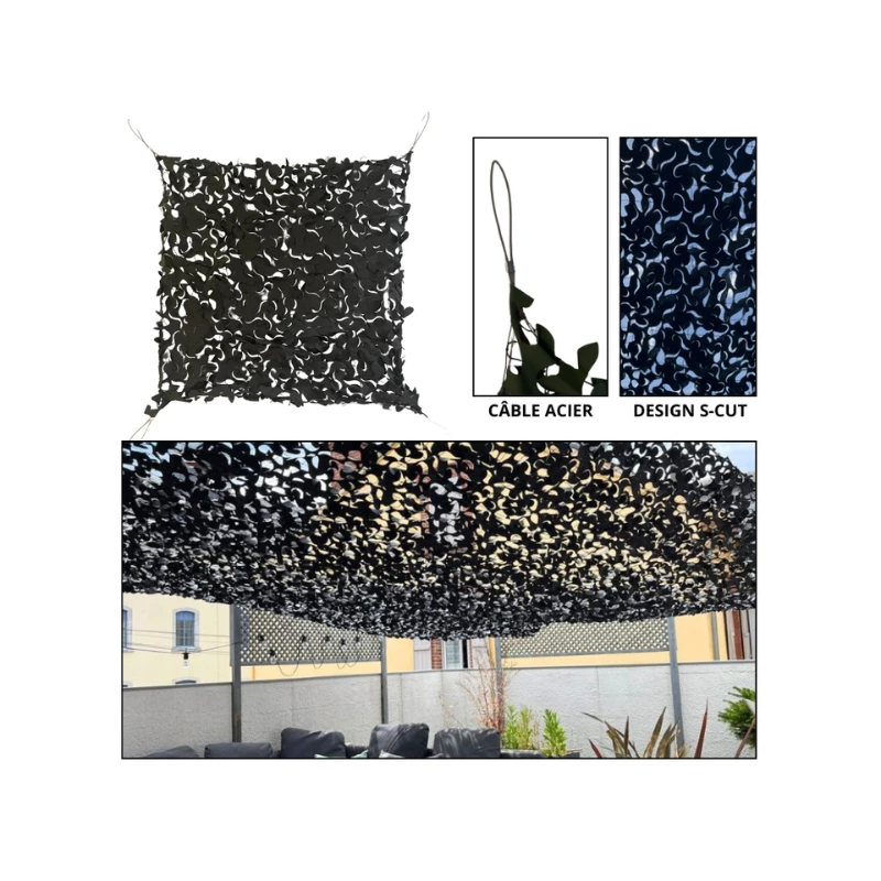 Filet de camouflage Camoshadow Noir - Renforcé câble acier