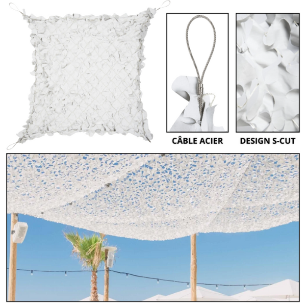 Filet de camouflage Camoshadow Blanc - Renforcé câble acier