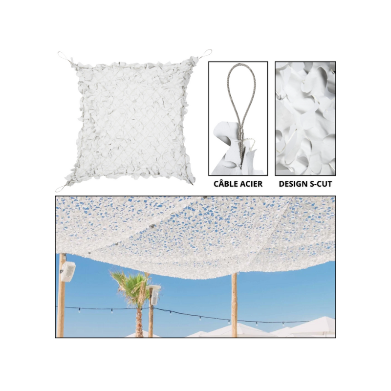 Filet de camouflage Camoshadow Blanc - Renforcé câble acier