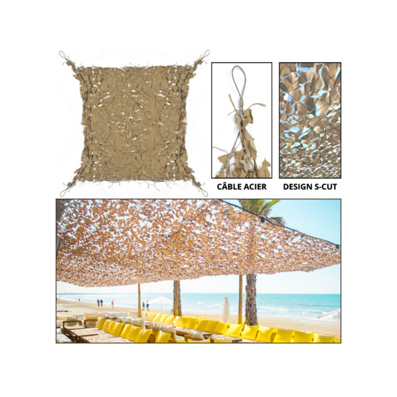 Filet de camouflage Camoshadow Beige - Renforcé câble acier
