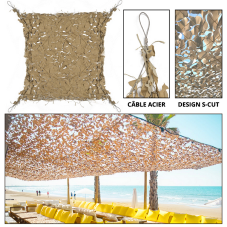 Filet de camouflage Camoshadow Beige - Renforcé câble acier