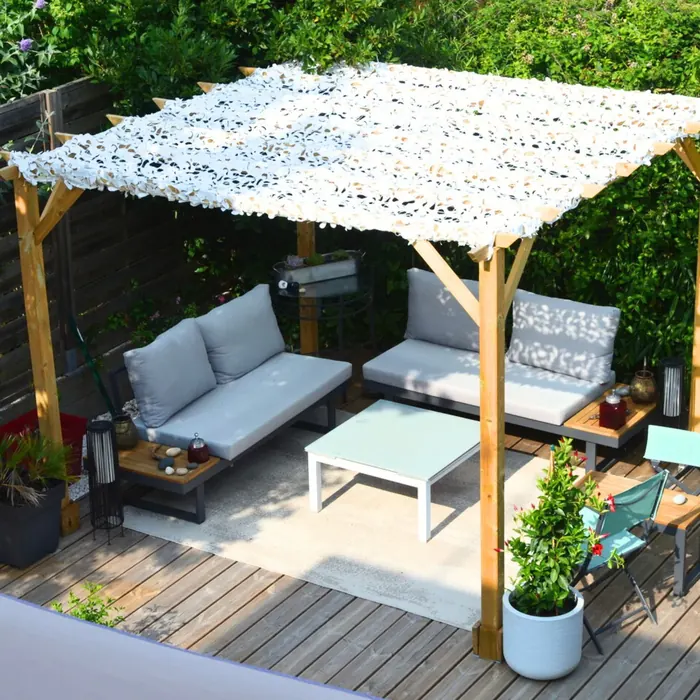 Filet de camouflage Camoshadow Blanc - Renforcé câble acier installé